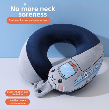 U formos kelionių kaklo pagalvė, nešiojama, pripučiamas, kristalinio veliūro audinys, oru užpildyta, šiuolaikiškas minimalistinis stilius