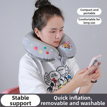 U formos kelionių kaklo pagalvė, nešiojama, pripučiamas, kristalinio veliūro audinys, oru užpildyta, šiuolaikiškas minimalistinis stilius