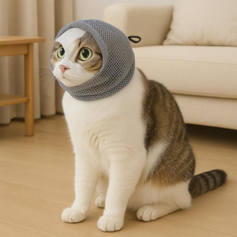 Maska za kućne ljubimce – mačke i psi – protiv ugriza i ogrebotina, dišna poliester kapuljača, prozirna kapuljača