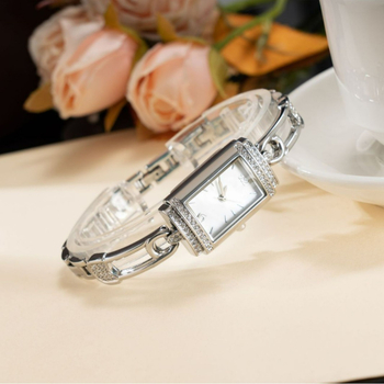 Ceas feminin quartz, cadran pătrat, carcasă și curea din aliaj, coroană plată conică