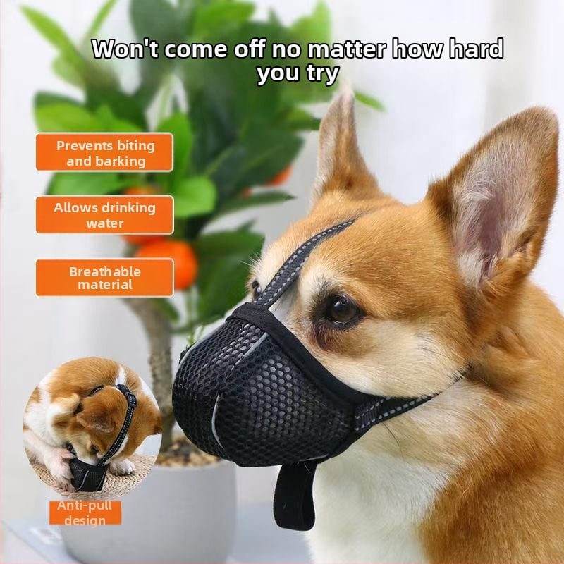 Kutyaszájkosár lélegző hálóval, poliészter, harapás elleni, ugatás elleni, evés elleni