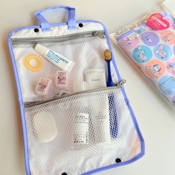 Japāņu stila karikatūras suņa Čārlija motīvs, polka dot, neilona kosmētikas un sejas masku uzglabāšanai, rāvējslēdzēja aizdare, ikdienas lietošanai