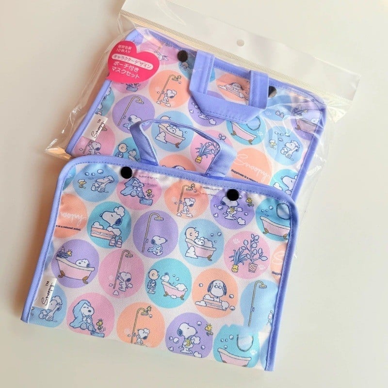 Japāņu stila karikatūras suņa Čārlija motīvs, polka dot, neilona kosmētikas un sejas masku uzglabāšanai, rāvējslēdzēja aizdare, ikdienas lietošanai