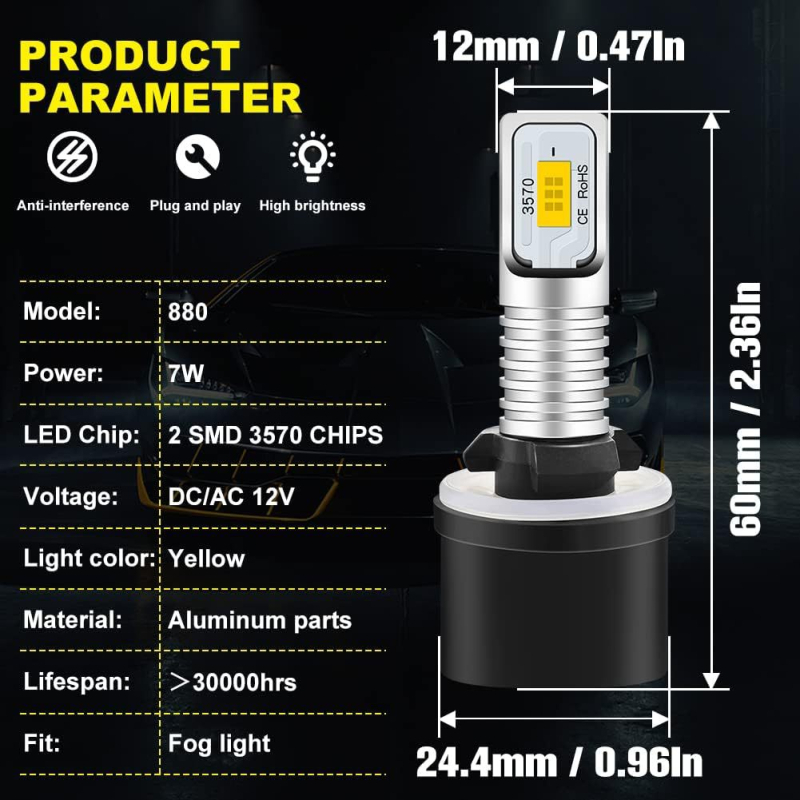 LED ködlámpa autóhoz, 80W CSP3570, 12-24V, 1200lm, 3000K