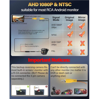 Γενική κάμερα οπισθοπορείας αυτοκινήτου, 1080P/720P, νυχτερινή όραση, IP68 αδιάβροχο, τροφοδοσία 12V, σήμα CVBS/AHD