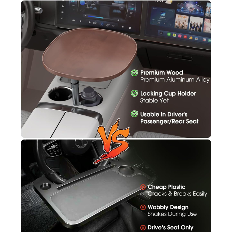 Drveni stalk za volan automobila – Rotirajući, Višenamjenski, Razmontirljiv, Snap-in montaža, Univerzalna kompatibilnost