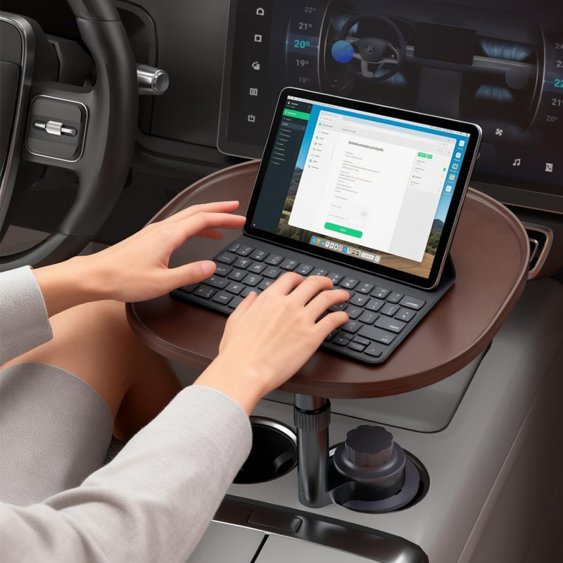 Drveni stalk za volan automobila – Rotirajući, Višenamjenski, Razmontirljiv, Snap-in montaža, Univerzalna kompatibilnost