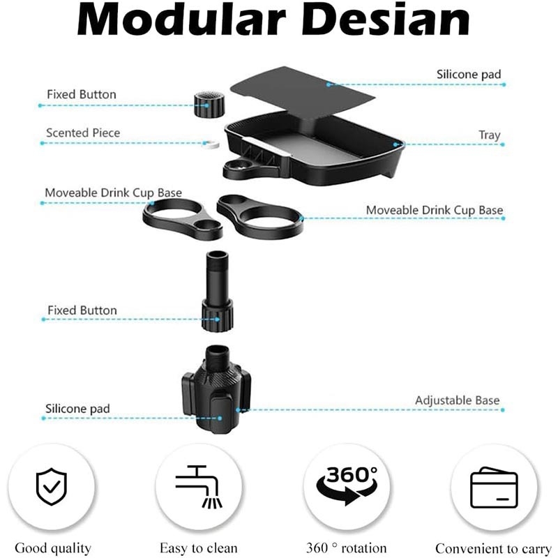 Automobilski dio za jelo s držačem čaše i skladištenjem napitaka (ABS, Model B05, pozicija čaše, razvrstano skladištenje)