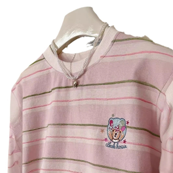 Tricou din bumbac, cu dungi, mâneci scurte, guler rotund, croială lejeră, colaj/ cusătură