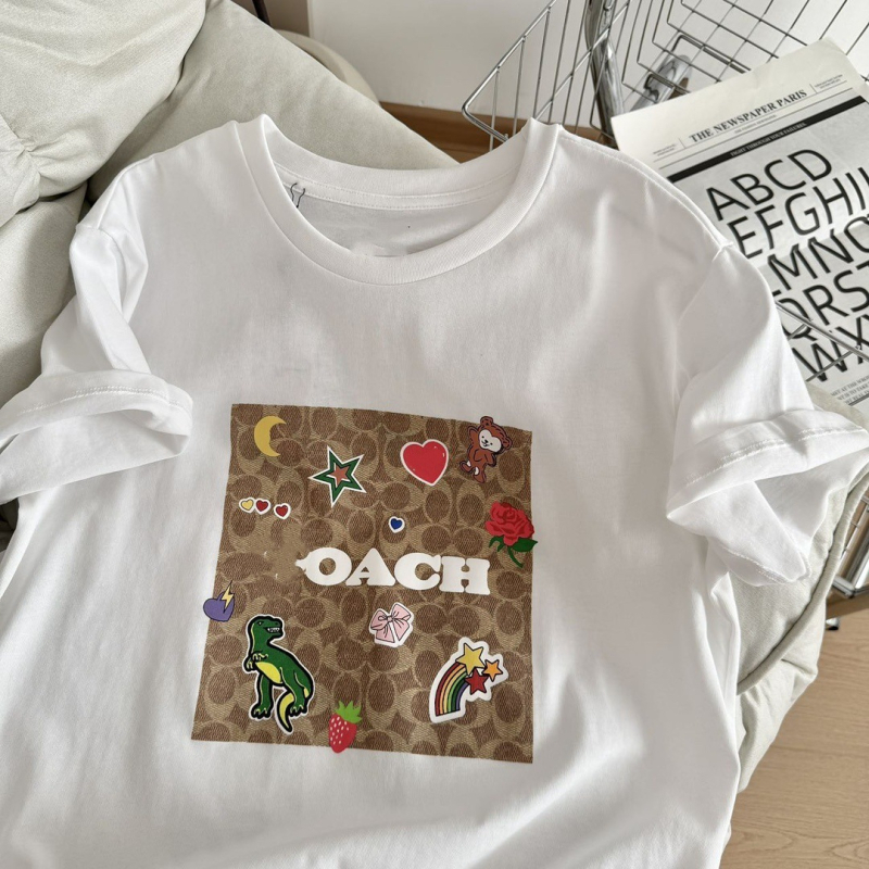 Tricou cu mâneci scurte, imprimeu geometric, guler rotund, croială lejeră, bumbac elastan, primăvară 2025