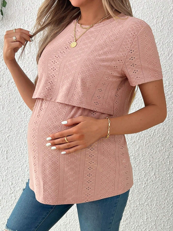 Nėščiųjų maitinančioji marškinėliai, trumpomis rankovėmis, apvalios kaklo, laisvas kirpimas, poliesteris 95%+