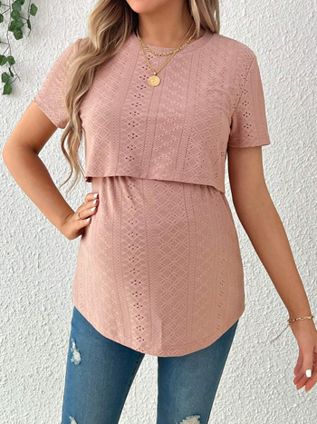 Nėščiųjų maitinančioji marškinėliai, trumpomis rankovėmis, apvalios kaklo, laisvas kirpimas, poliesteris 95%+