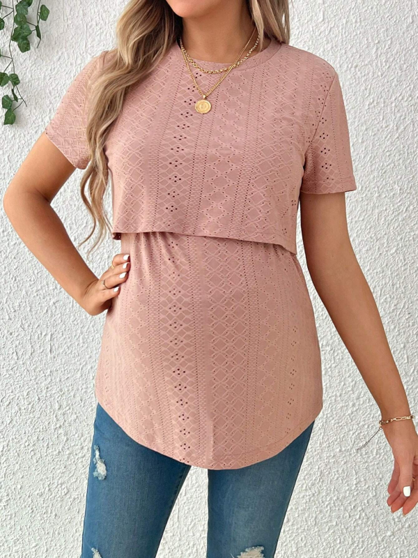 Nėščiųjų maitinančioji marškinėliai, trumpomis rankovėmis, apvalios kaklo, laisvas kirpimas, poliesteris 95%+