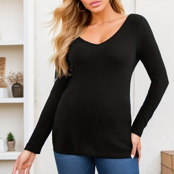 Nėščiųjų palaidinė su ilgesnėmis rankovėmis ir V iškirpte, šoninis įkirpimas, poliesterio ir medvilnės mišinys, puloveris