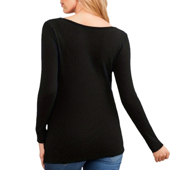 Nėščiųjų palaidinė su ilgesnėmis rankovėmis ir V iškirpte, šoninis įkirpimas, poliesterio ir medvilnės mišinys, puloveris