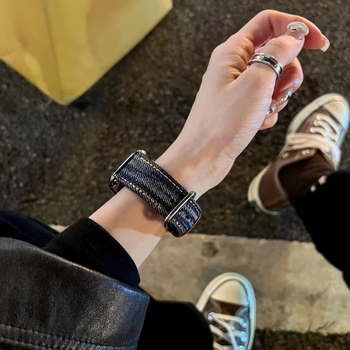 Apple Watch siksna – izmazgāta neraksturīga vintage džinsa audums, kanvas materiali, 20 mm platums, sprādze ar pinu