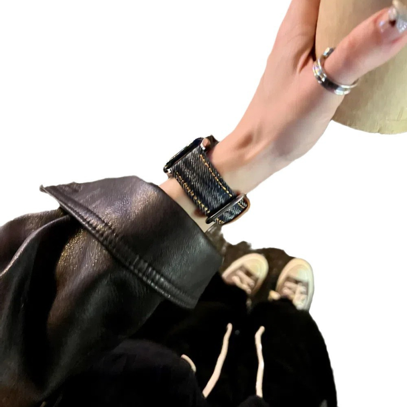 Apple Watch siksna – izmazgāta neraksturīga vintage džinsa audums, kanvas materiali, 20 mm platums, sprādze ar pinu