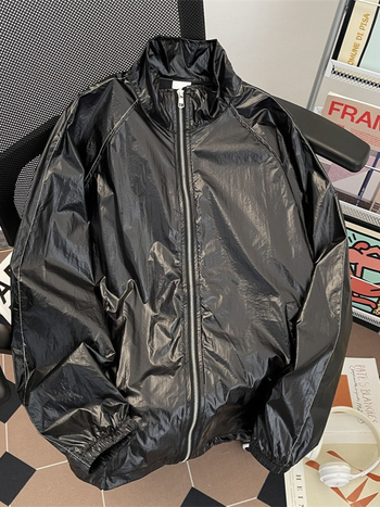 Ελαφρύ τζάκετ προστασίας από τον ήλιο, σε χαλαρή γραμμή, εκτύπωση αστικού τοπίου, φερμουάρ, λεπτό ύφασμα, SPF 50