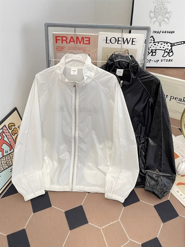 Ελαφρύ τζάκετ προστασίας από τον ήλιο, σε χαλαρή γραμμή, εκτύπωση αστικού τοπίου, φερμουάρ, λεπτό ύφασμα, SPF 50