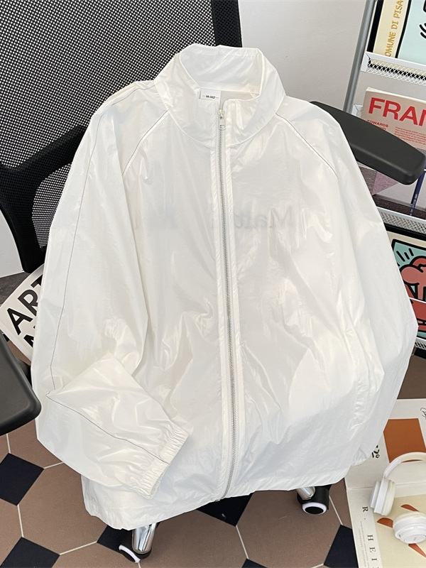 Ελαφρύ τζάκετ προστασίας από τον ήλιο, σε χαλαρή γραμμή, εκτύπωση αστικού τοπίου, φερμουάρ, λεπτό ύφασμα, SPF 50