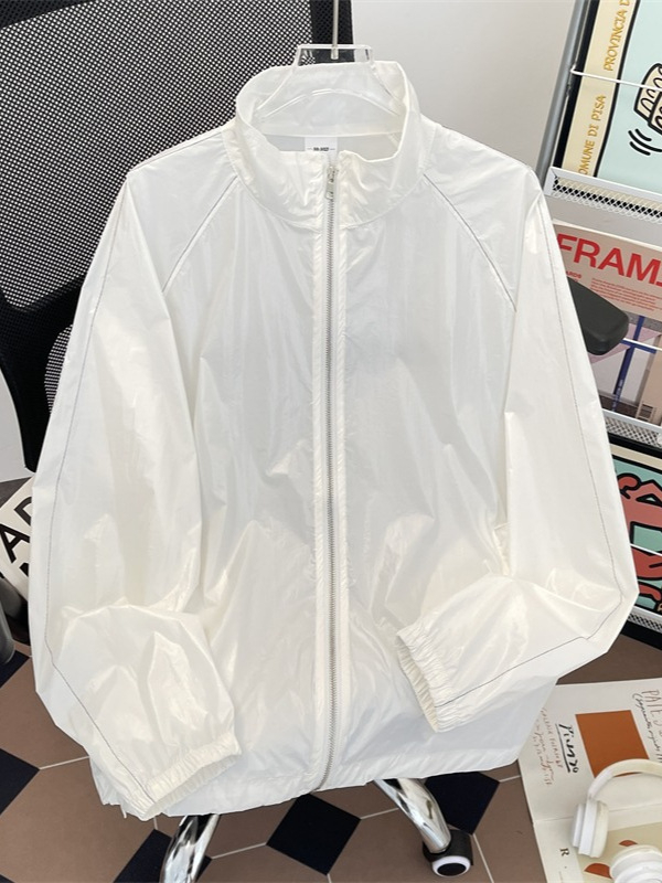 Ελαφρύ τζάκετ προστασίας από τον ήλιο, σε χαλαρή γραμμή, εκτύπωση αστικού τοπίου, φερμουάρ, λεπτό ύφασμα, SPF 50