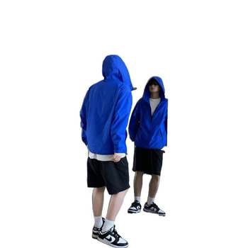 Ανδρικό ελαφρύ μπουφάν με κουκούλα και φερμουάρ, φαρδιά γραμμή, γεωμετρικό σχέδιο, πολυεστερική μείξη, για το καλοκαίρι