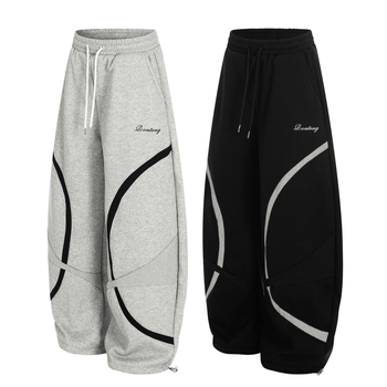 Pantaloni casual unisex cu căptușeală fleece, 60% bumbac, talie medie, închidere cu șnur, iarnă 2025