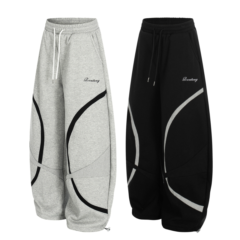 Pantaloni casual unisex cu căptușeală fleece, 60% bumbac, talie medie, închidere cu șnur, iarnă 2025
