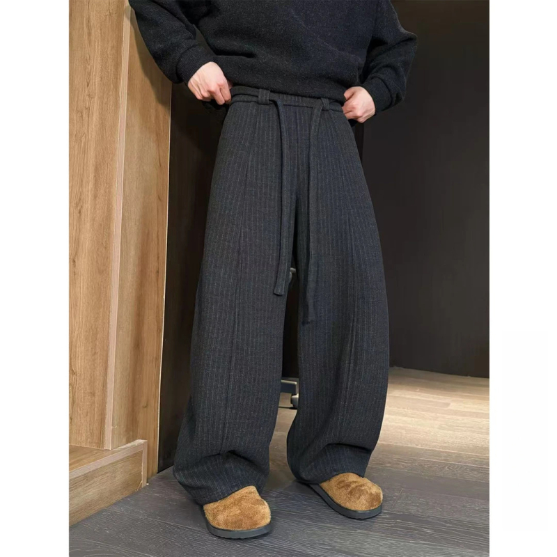 Zimske casual hlače sa šnúrkom i prugama, fleeceom podstavljene, unisex, široke nogavice