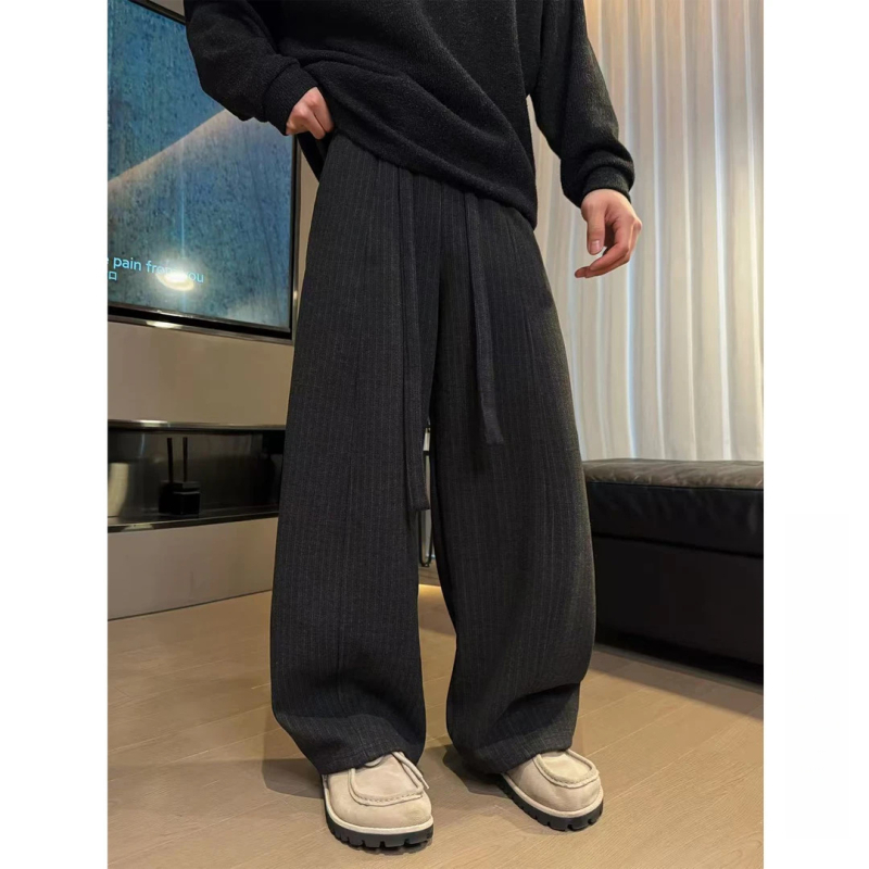 Zimske casual hlače sa šnúrkom i prugama, fleeceom podstavljene, unisex, široke nogavice