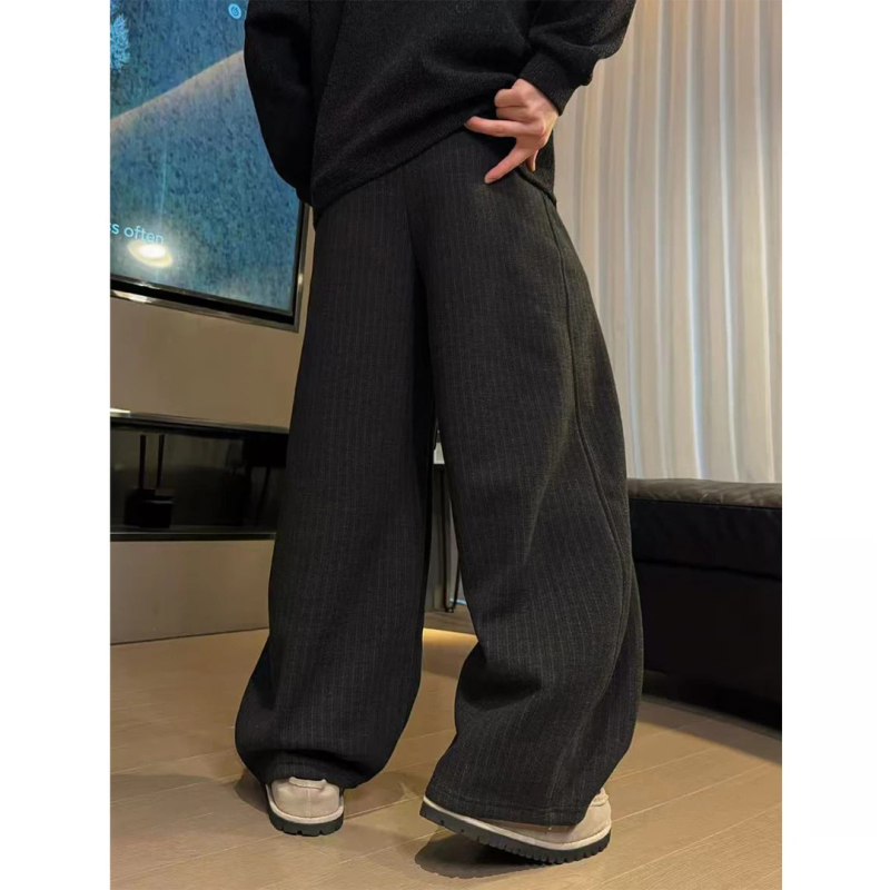 Zimske casual hlače sa šnúrkom i prugama, fleeceom podstavljene, unisex, široke nogavice