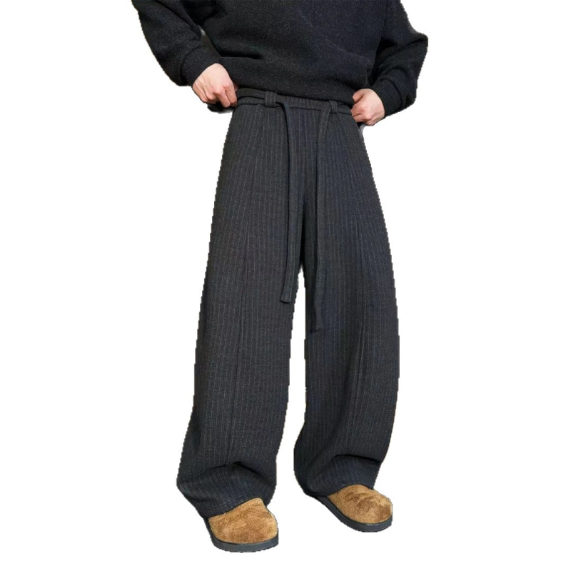 Zimske casual hlače sa šnúrkom i prugama, fleeceom podstavljene, unisex, široke nogavice