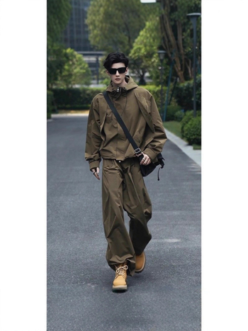 Δύο τεμάχια σετ εξωτερικού εργασιακού ρουχισμού: ζακέτα και παντελόνια, μακριά μανίκια, μακριά παντελόνια, λανσάρισμα 2025 χειμώνας, μίγμα χημικών ινών, πολυεστέρας