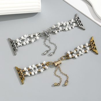 Brățară Apple Watch S077, metalică, lanț cu perle neregulate, model feminin, ambalaj cu 300 bucăți, vara 2025