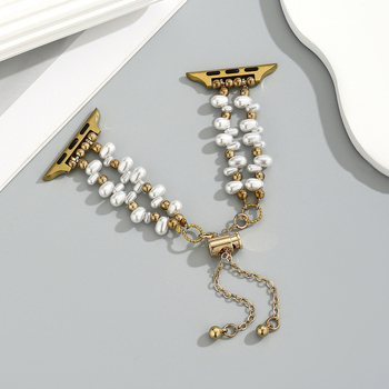 Brățară Apple Watch S077, metalică, lanț cu perle neregulate, model feminin, ambalaj cu 300 bucăți, vara 2025