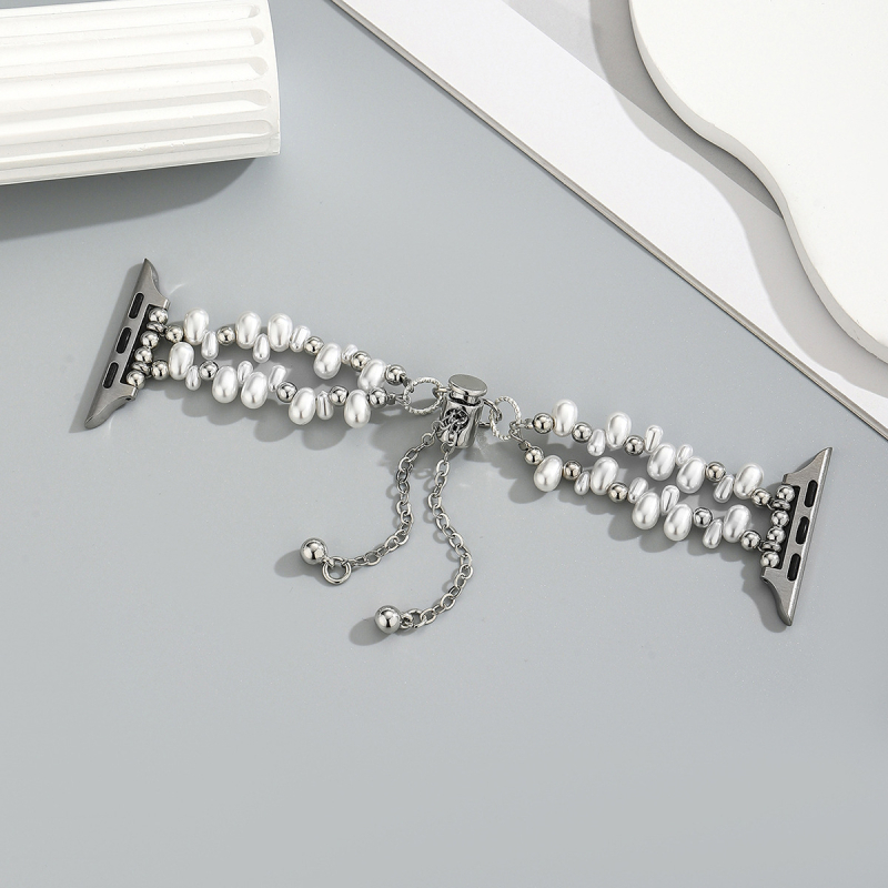 Brățară Apple Watch S077, metalică, lanț cu perle neregulate, model feminin, ambalaj cu 300 bucăți, vara 2025