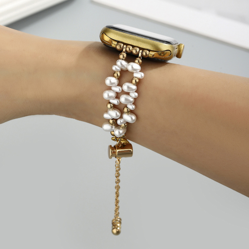 Brățară Apple Watch S077, metalică, lanț cu perle neregulate, model feminin, ambalaj cu 300 bucăți, vara 2025