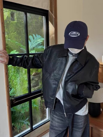 Muška PU kožna jakna s reverom, kratka, retro hip-hop stil