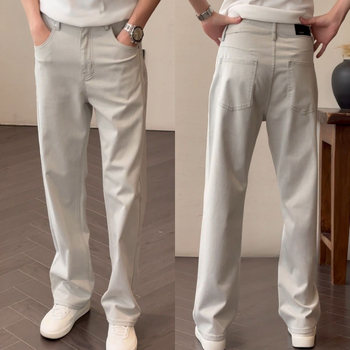 Jeans bărbătești, croială dreaptă, denim din bumbac spălat, talie medie, fermoar, microelastic