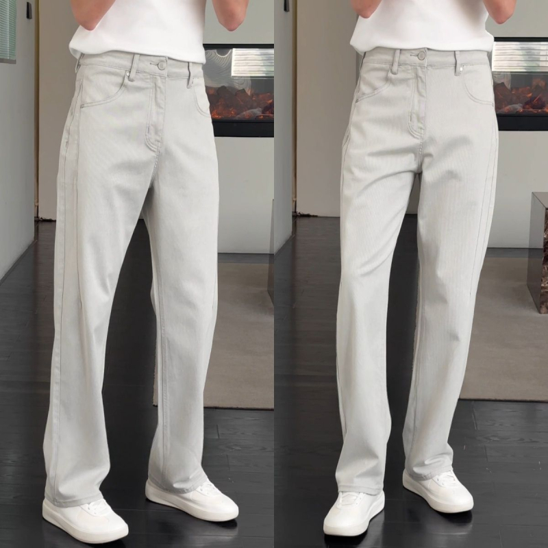 Jeans bărbătești, croială dreaptă, denim din bumbac spălat, talie medie, fermoar, microelastic