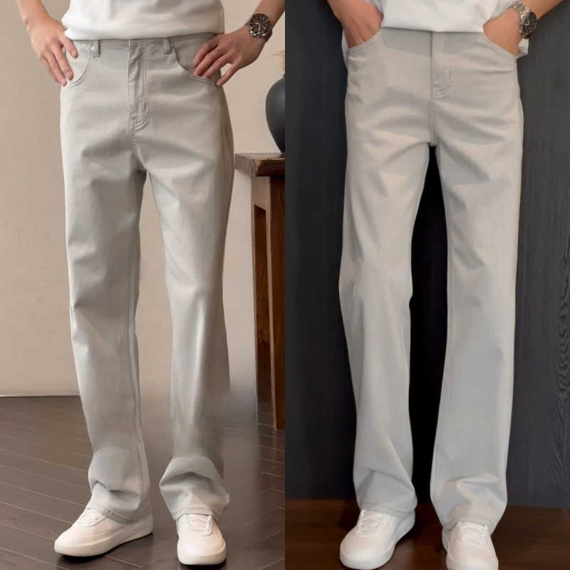 Jeans bărbătești, croială dreaptă, denim din bumbac spălat, talie medie, fermoar, microelastic