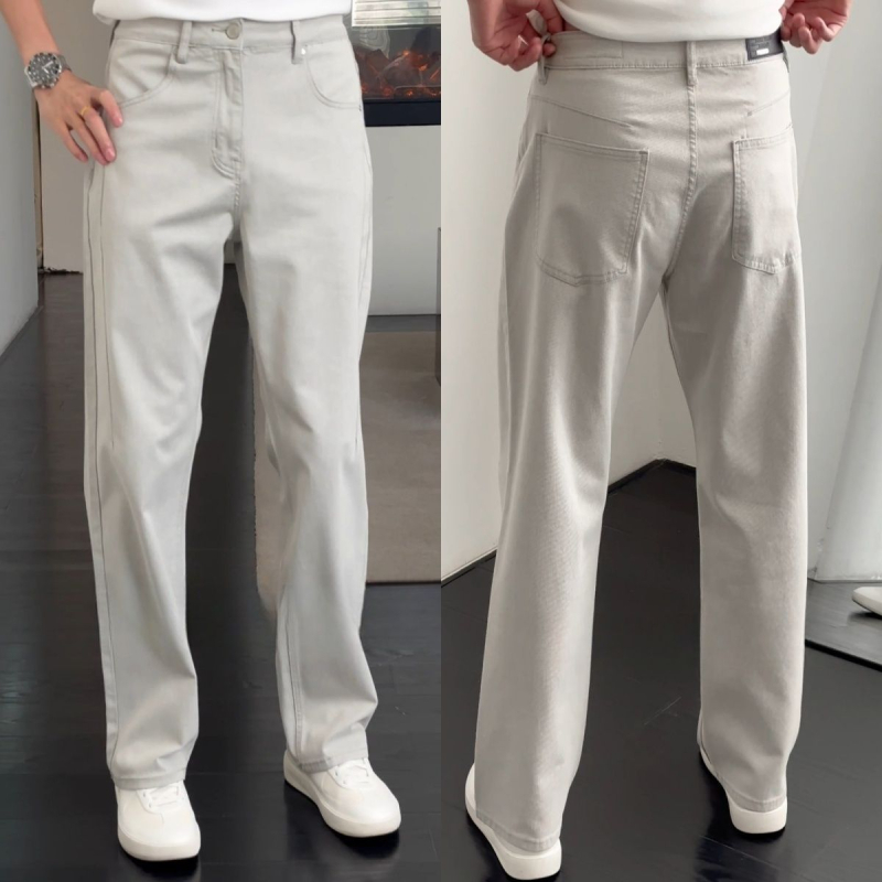 Jeans bărbătești, croială dreaptă, denim din bumbac spălat, talie medie, fermoar, microelastic