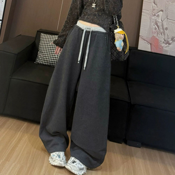 Дамски свободни панталони от синтетична кожа — естествена талия, дълги до пода, асиметричен градски стил