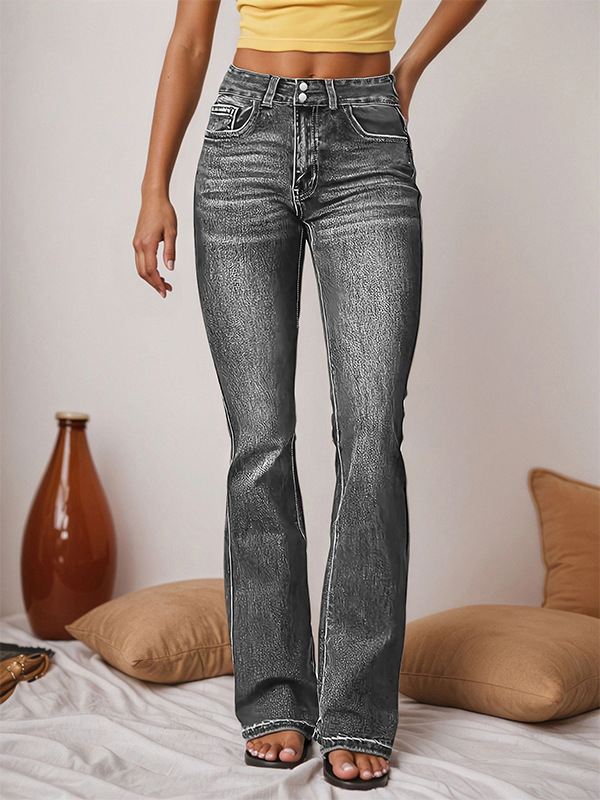 Ženske traperice s retro stretch denimom, oprane, srednji pojas, blaga proširenja nogavica