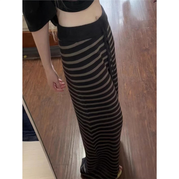 Дамски панталони за ежедневието в корейски стил, контрастни райета, висока талия, прав силует, дълги до пода, есен 2025