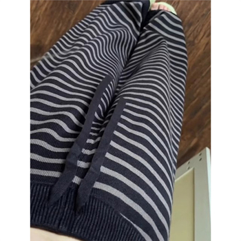 Дамски панталони за ежедневието в корейски стил, контрастни райета, висока талия, прав силует, дълги до пода, есен 2025