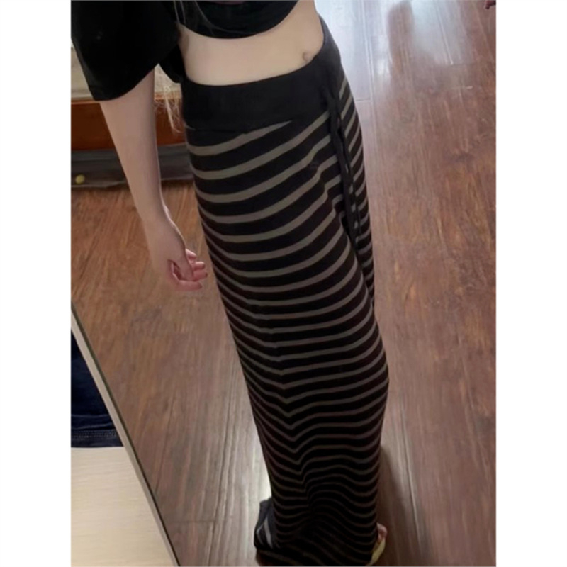 Дамски панталони за ежедневието в корейски стил, контрастни райета, висока талия, прав силует, дълги до пода, есен 2025