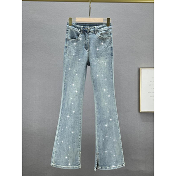 Γυναικείοι τζίν με υψηλή μέση, ύφασμα ντένιμ/βαμβάκι 95%+, φαρδιά γραμμή, αστικός στυλ (καλοκαίρι 2024)