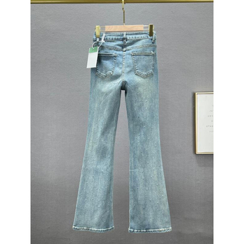 Γυναικείοι τζίν με υψηλή μέση, ύφασμα ντένιμ/βαμβάκι 95%+, φαρδιά γραμμή, αστικός στυλ (καλοκαίρι 2024)