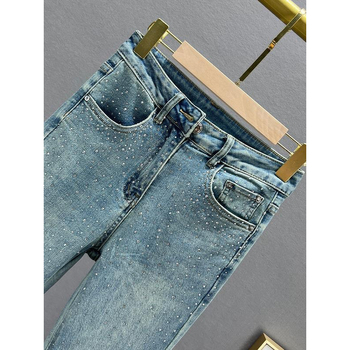 Γυναικείοι τζίν με υψηλή μέση, ύφασμα ντένιμ/βαμβάκι 95%+, φαρδιά γραμμή, αστικός στυλ (καλοκαίρι 2024)